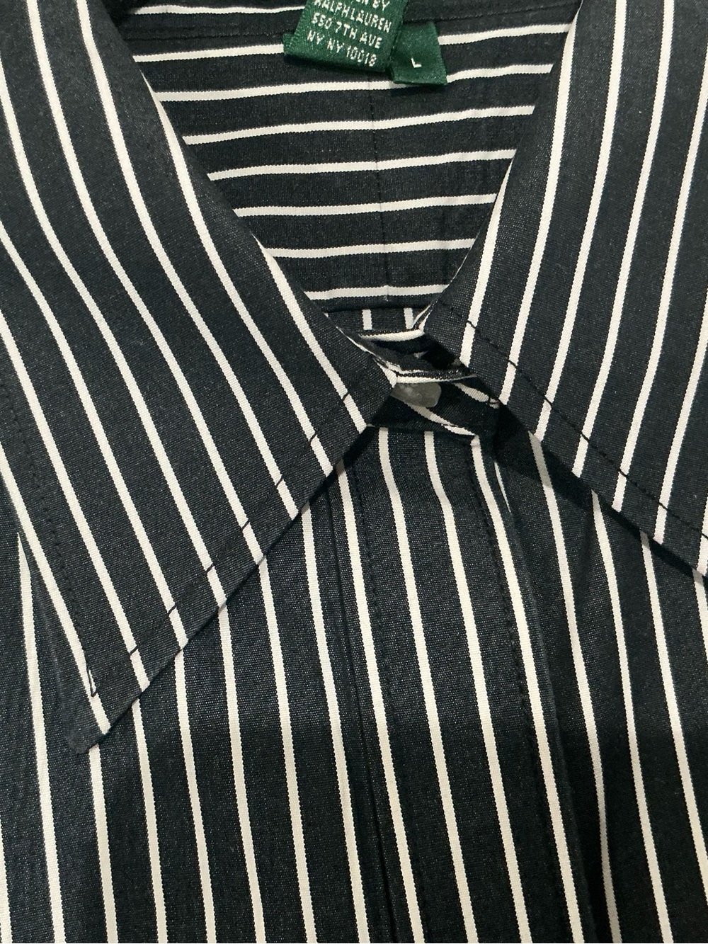 Lauren Ralph Lauren women’s large black/white pinstripe, button-down cotton shir - Picture 7 of 11
